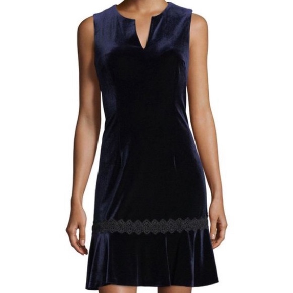 Karl Lagerfeld Navy Blue Velvet Dress - Picture 1 of 6